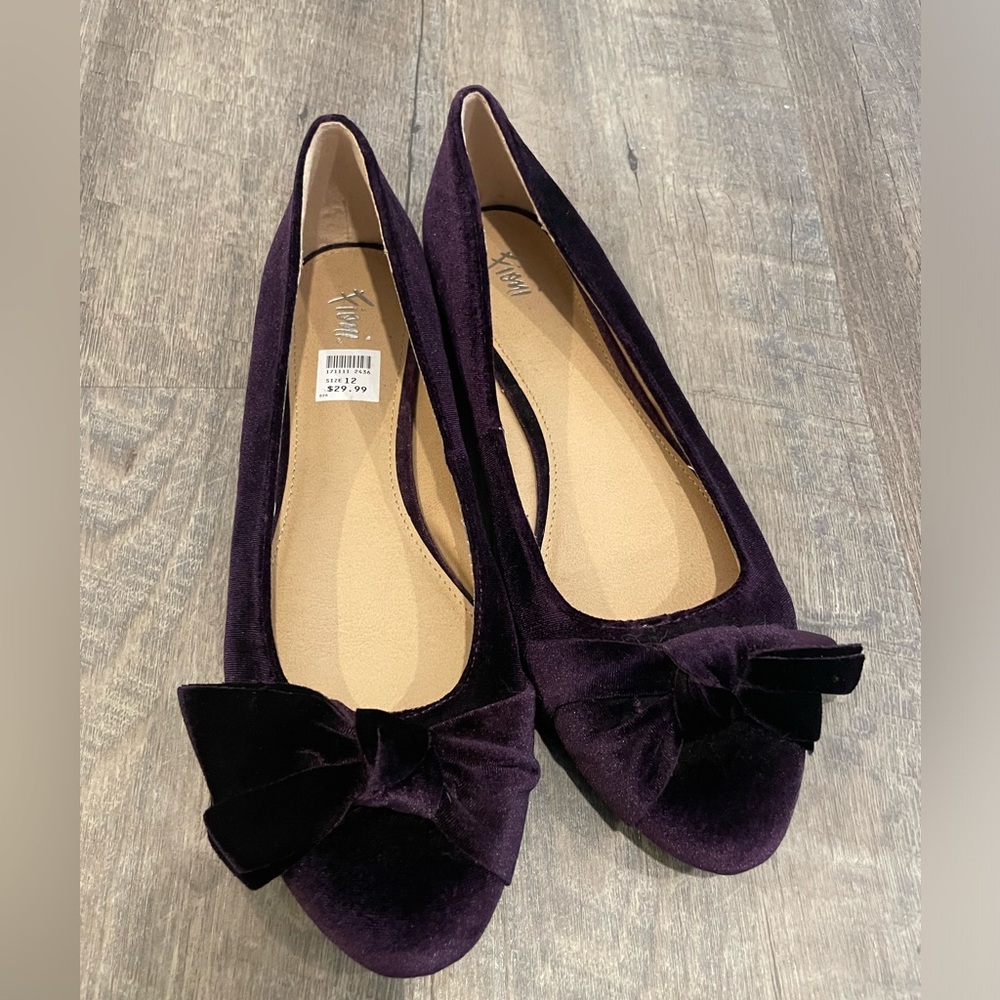 Purple Velvet Bow Flats Fioni Sz 12 Never Worn!